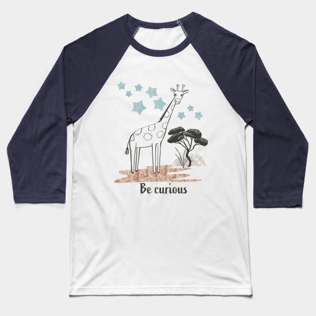 Be Curious Giraffe - Safari Collection Baseball T-Shirt by Michele Norris